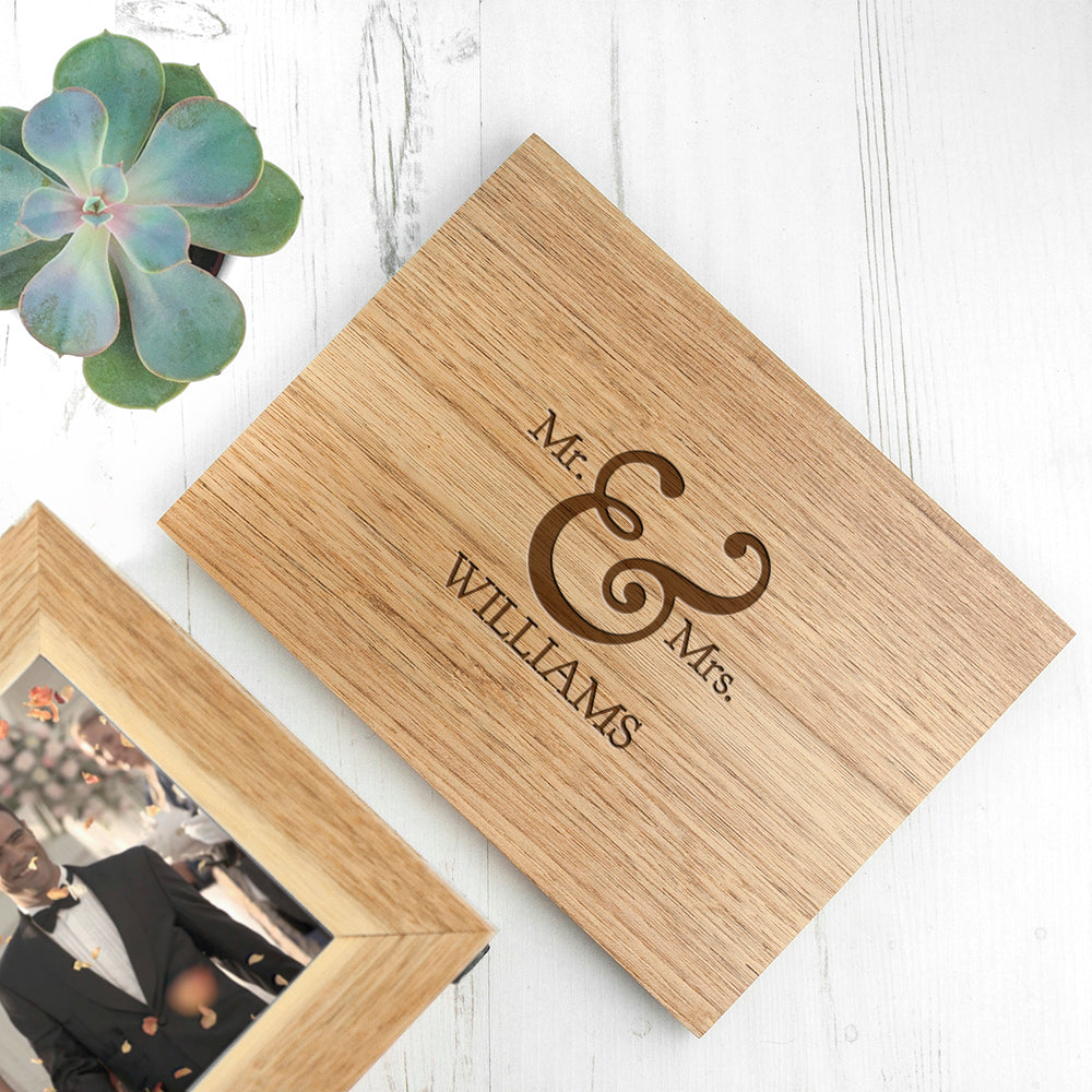Personalised Classic Mr & Mrs Midi Oak Photo Cube Keepsake Box - treat-republic
