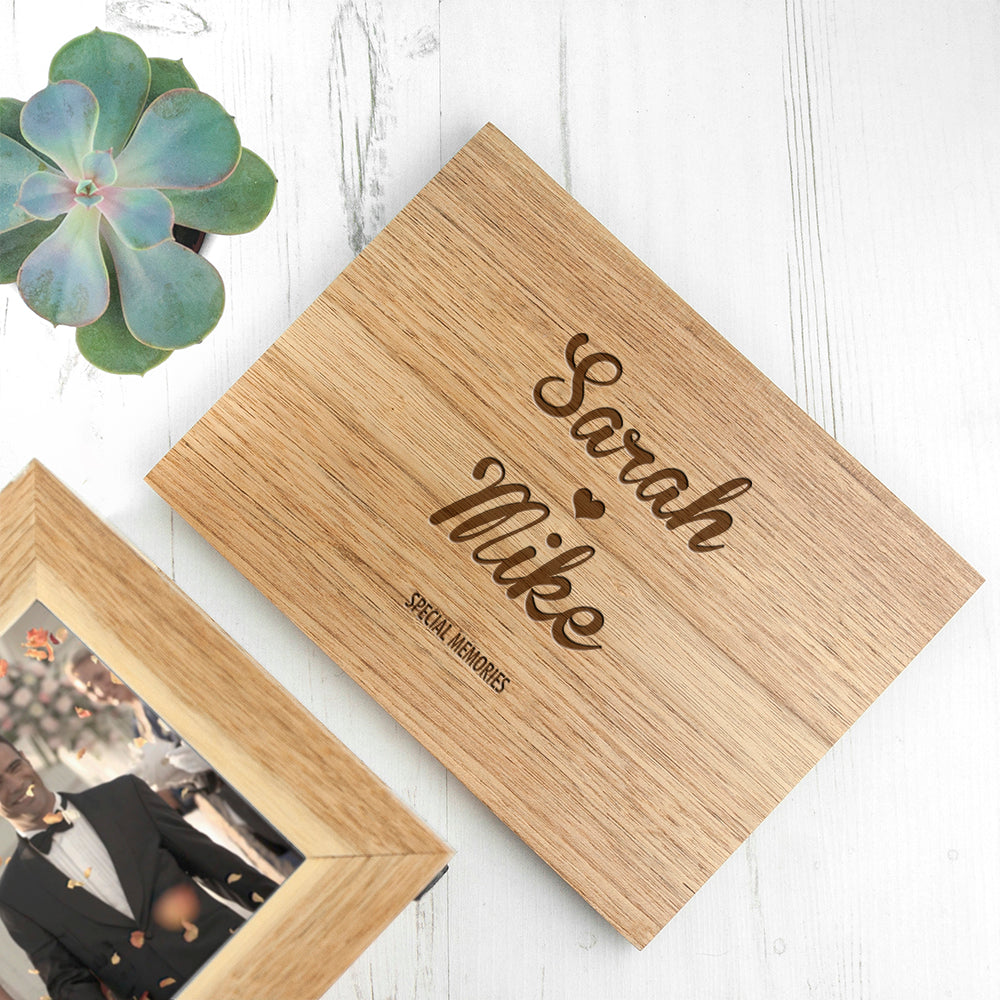 Personalised Name and Heart Midi Oak Photo Cube Keepsake Box - treat-republic