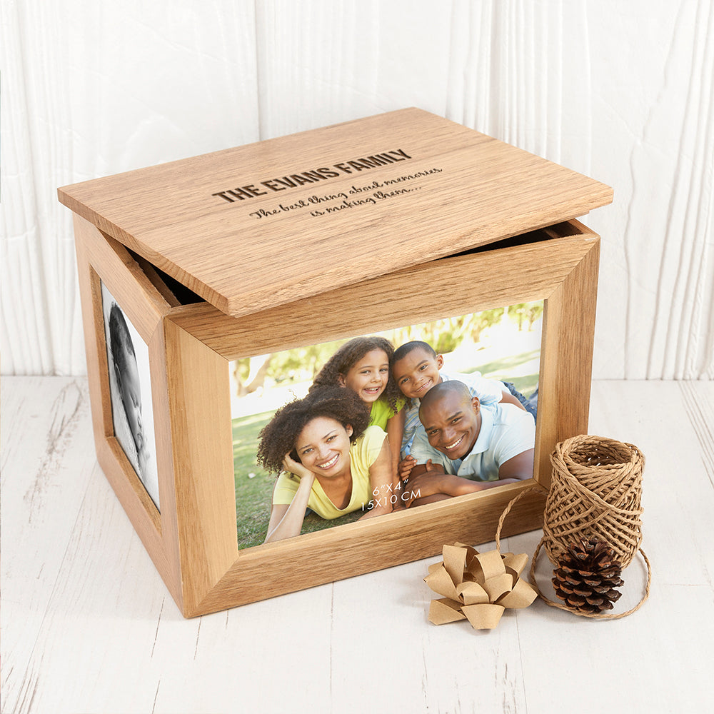 Personalised We Are Family Midi Oak Photo Cube Keepsake Box - treat-republic