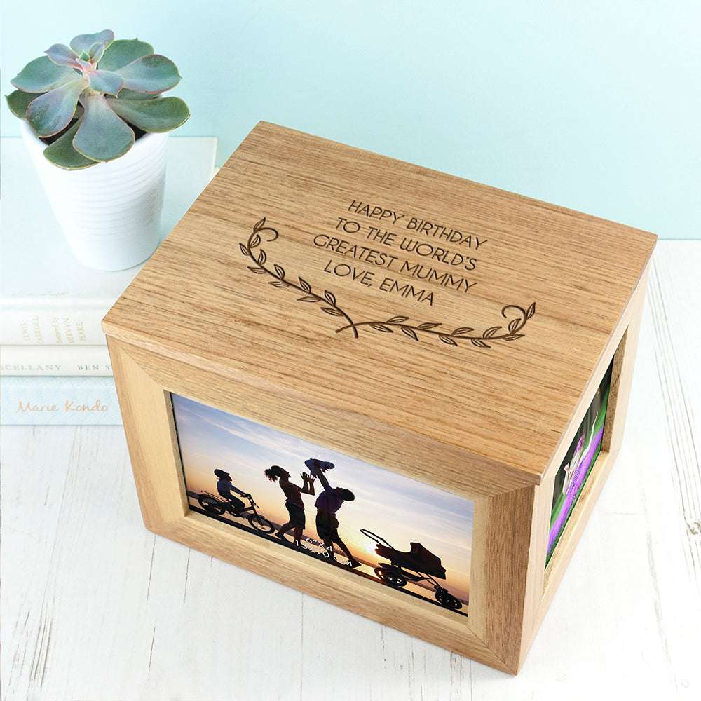 Personalised Mother's Love Midi Oak Photo Cube Keepsake Box - treat-republic