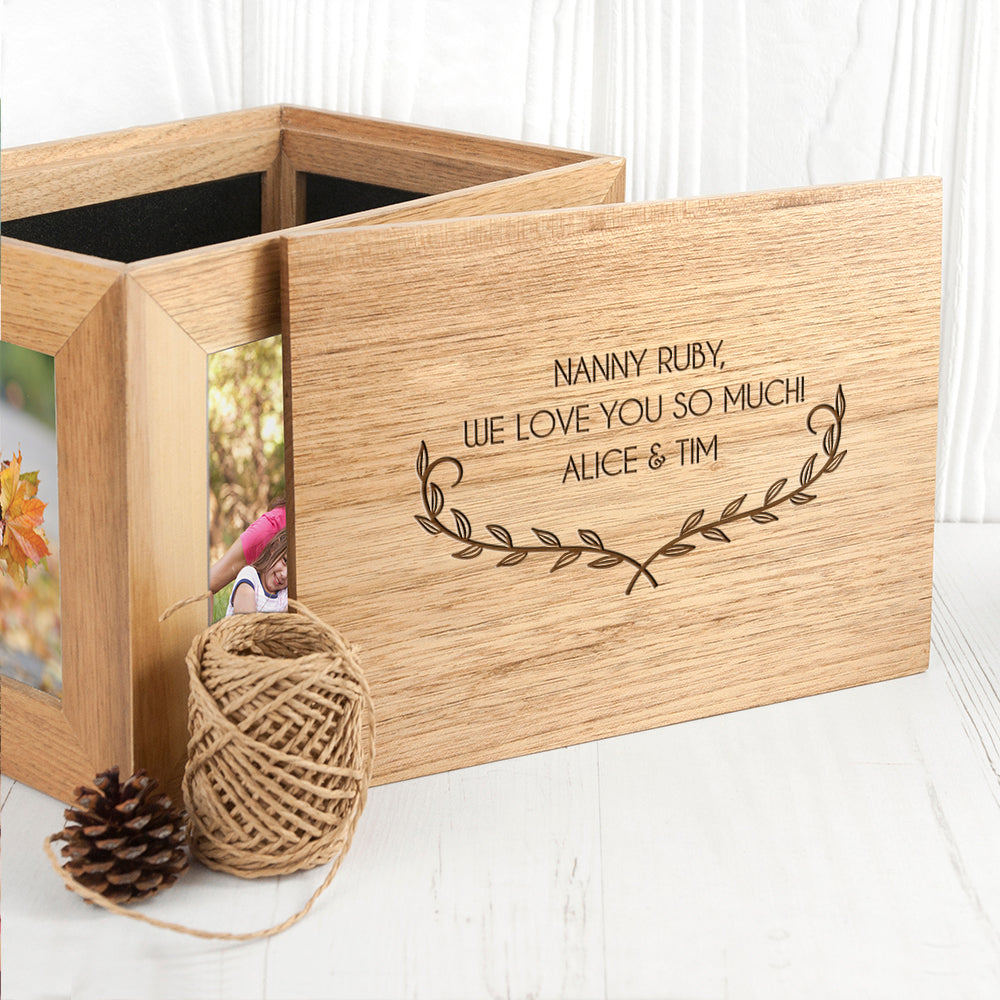 Personalised Mother's Love Midi Oak Photo Cube Keepsake Box - treat-republic