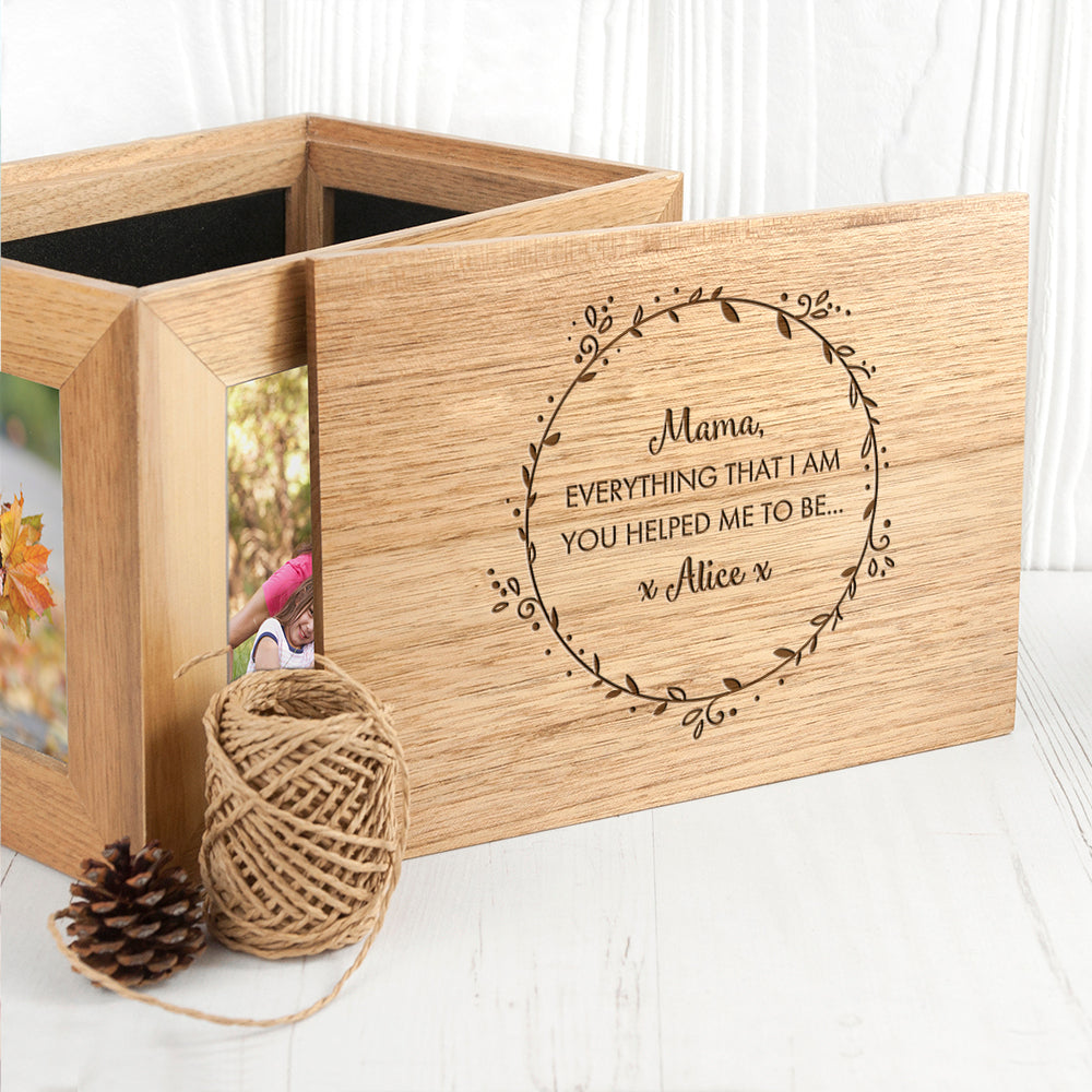 Personalised Thank You Mum Midi Oak Photo Cube Keepsake Box - treat-republic