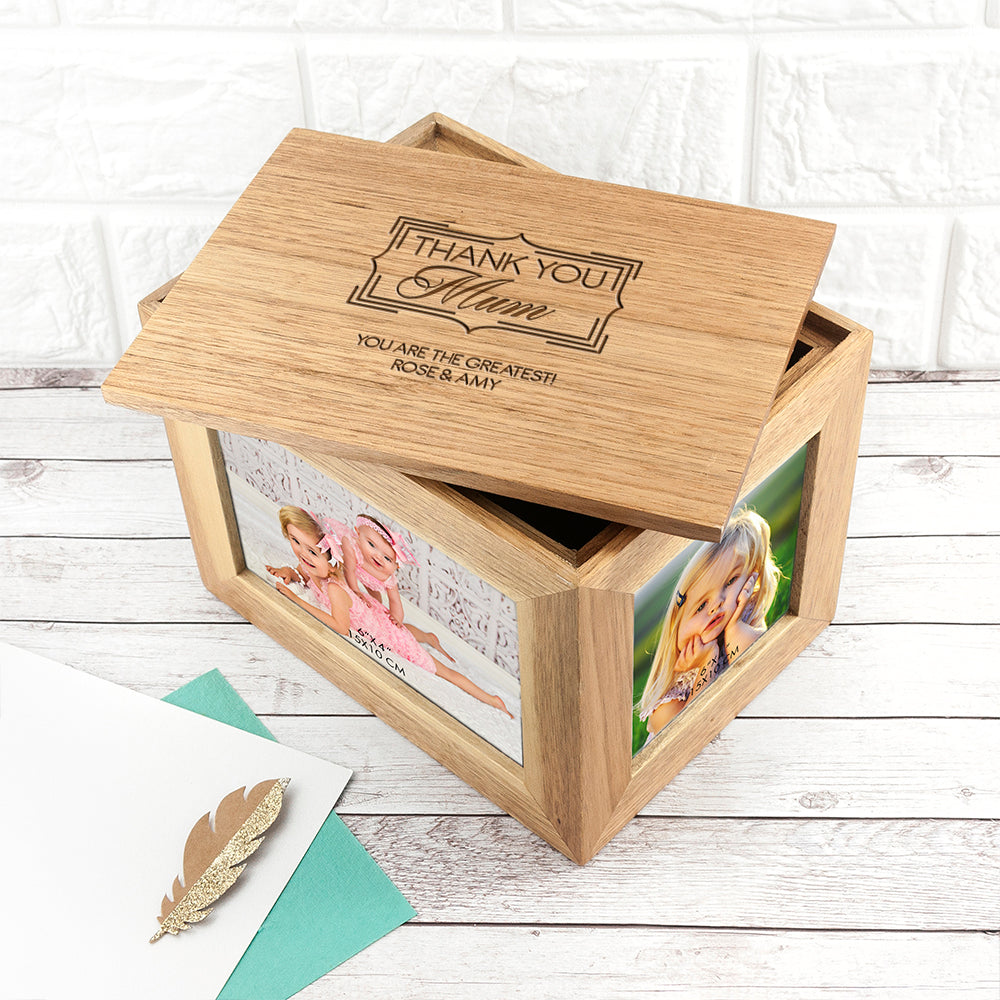Personalised Thank You Midi Oak Photo Cube Keepsake Box - treat-republic
