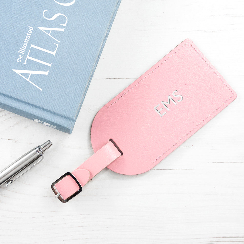 Personalised Pastel Pink Foiled Leather Luggage Tag - treat-republic