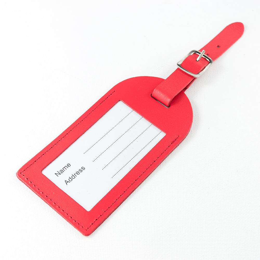 Personalised Red Foiled Leather Luggage Tag - treat-republic