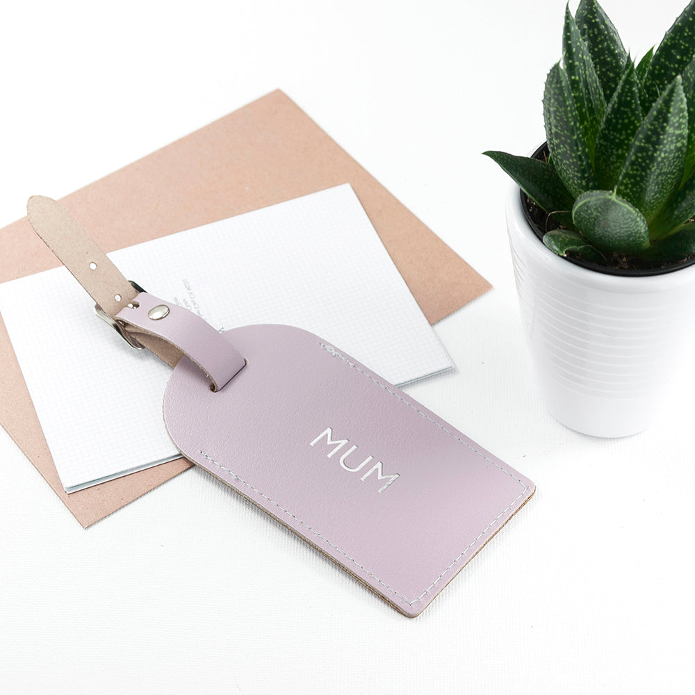 Personalised Lilac Foiled Leather Luggage Tag - treat-republic