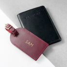 Personalised Burgundy Foiled Leather Luggage Tag - treat-republic