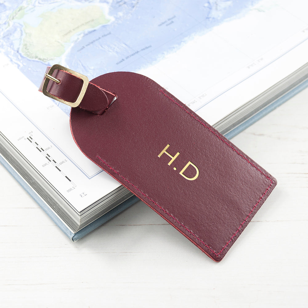 Personalised Burgundy Foiled Leather Luggage Tag - treat-republic