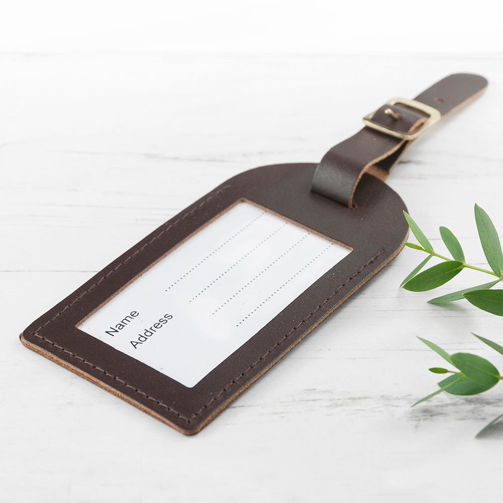 Personalised Brown Foiled Leather Luggage Tag - treat-republic