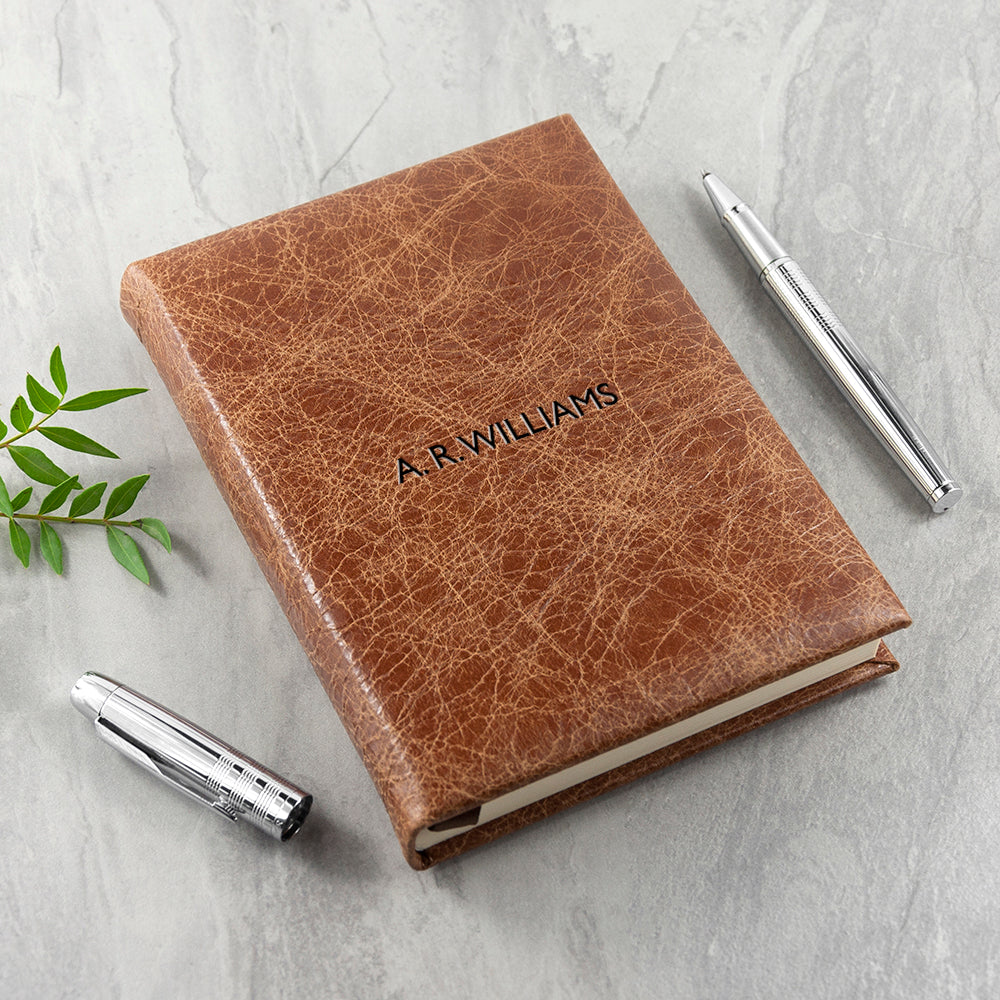 Engraved Natural Tan Leather Notebook - treat-republic