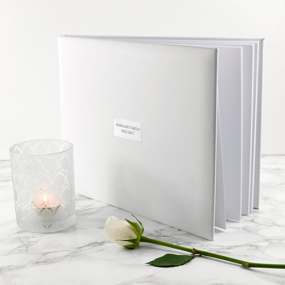 Personalised White Leather Memoriam Book - treat-republic
