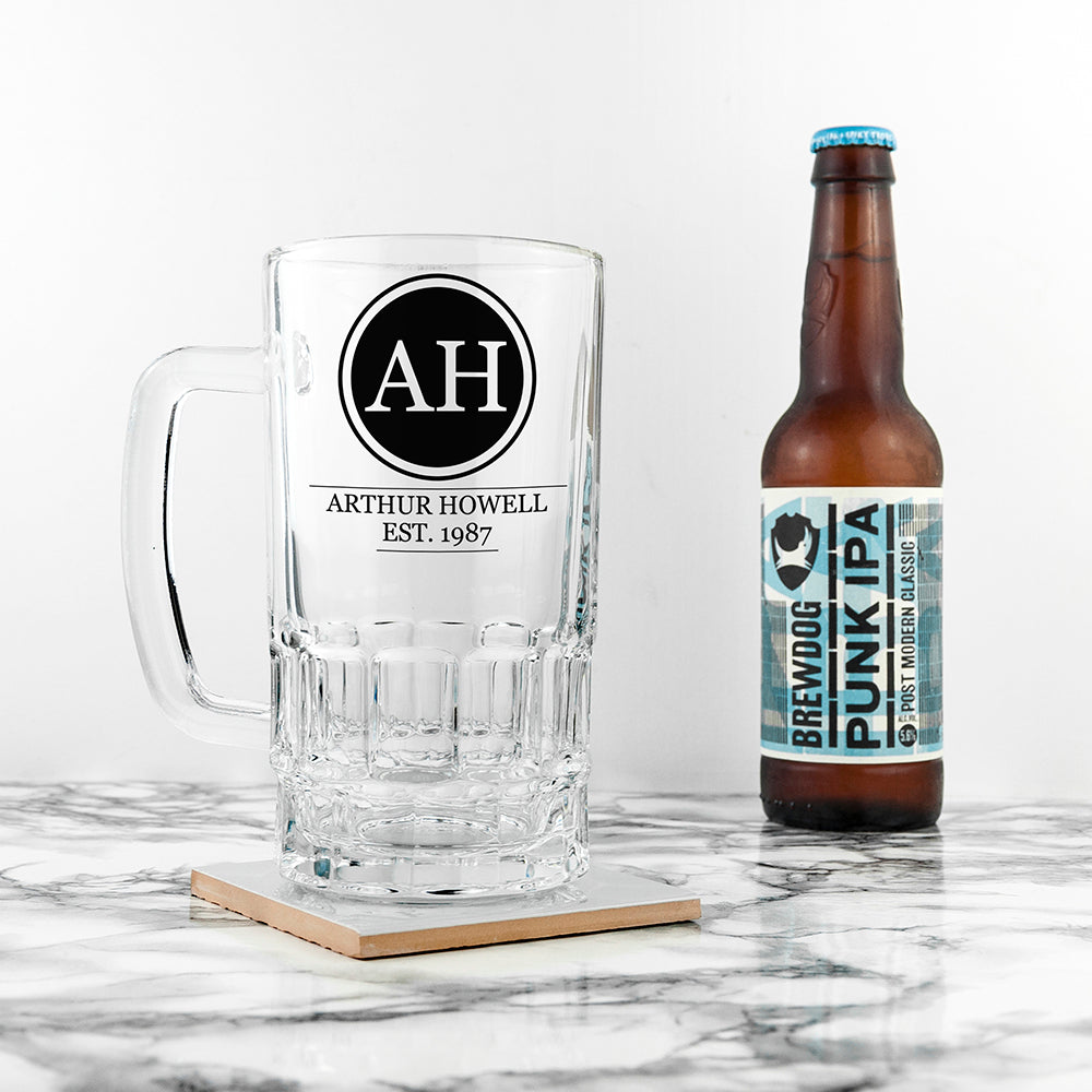 Circle Monogram Beer Glass Tankard - treat-republic