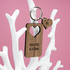 Personalised Heart Shape Walnut Keyring - treat-republic
