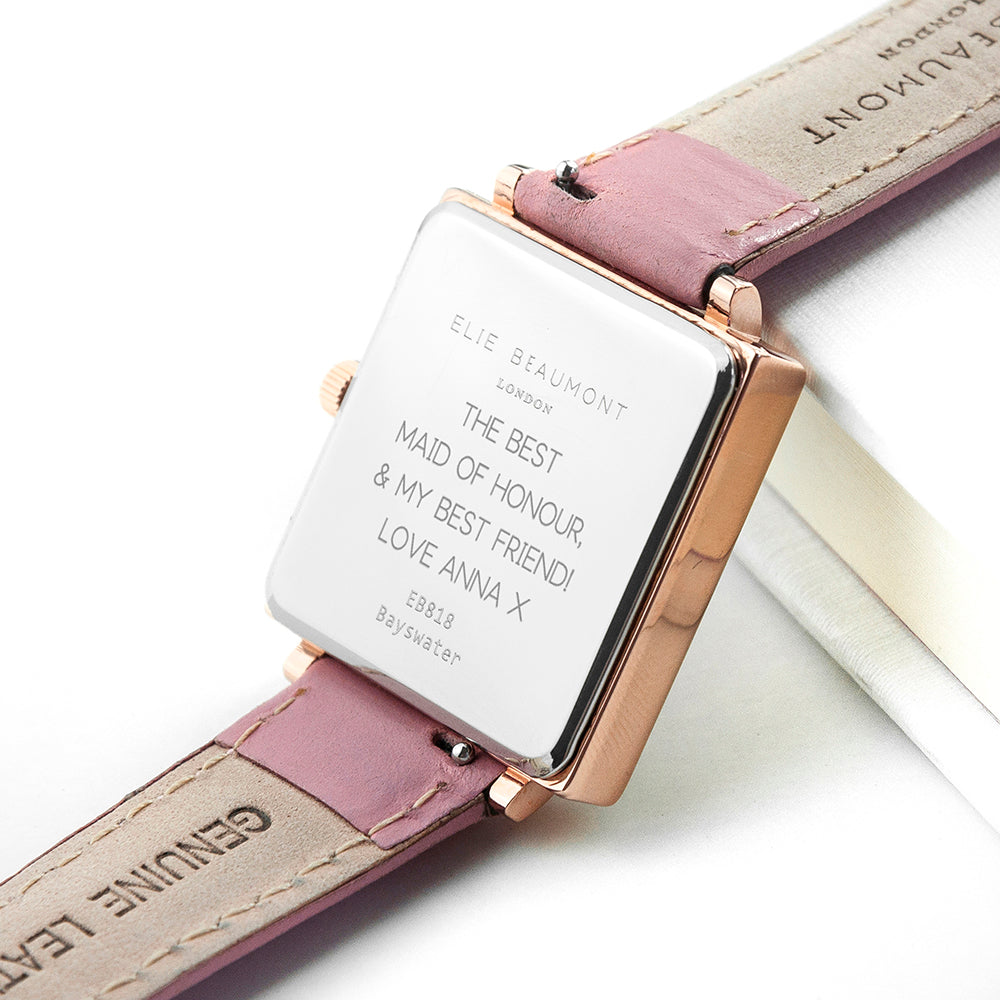 Personalised Pink Blush Square Leather Watch - treat-republic