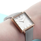 Elie Beaumont Personalised Ladies Shell Grey Square Leather Watch - treat-republic