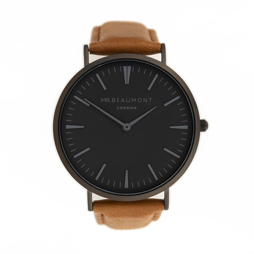 Mr Beaumont Mens Personalised Watch With Black Face in Camel - treat-republic