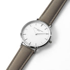 Elie Beaumont Ladies Personalised Leather Watch In Grey & Silver - treat-republic