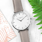 Elie Beaumont Ladies Personalised Leather Watch In Grey & Silver - treat-republic