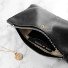 Monogrammed Black Leather Clutch Bag - treat-republic