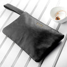 Monogrammed Black Leather Clutch Bag - treat-republic