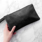 Monogrammed Black Leather Clutch Bag - treat-republic