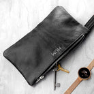 Monogrammed Black Leather Clutch Bag - treat-republic