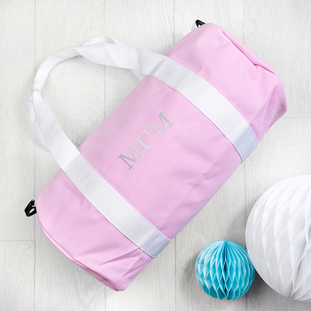 Monogrammed Barrel Gym Bag in Pink - treat-republic