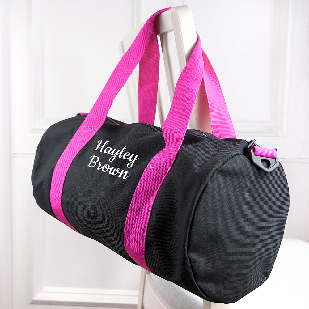 Personalised Kids Black & Fuschia Gym Kit Bag - treat-republic
