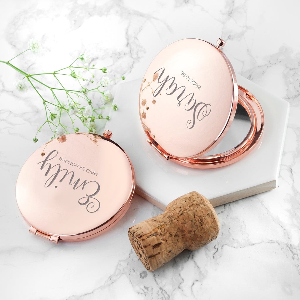 Personalised Round Rose Gold Compact Mirror - treat-republic