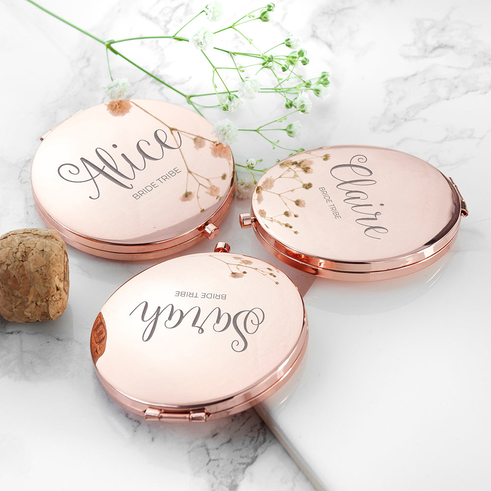 Personalised Round Rose Gold Compact Mirror - treat-republic