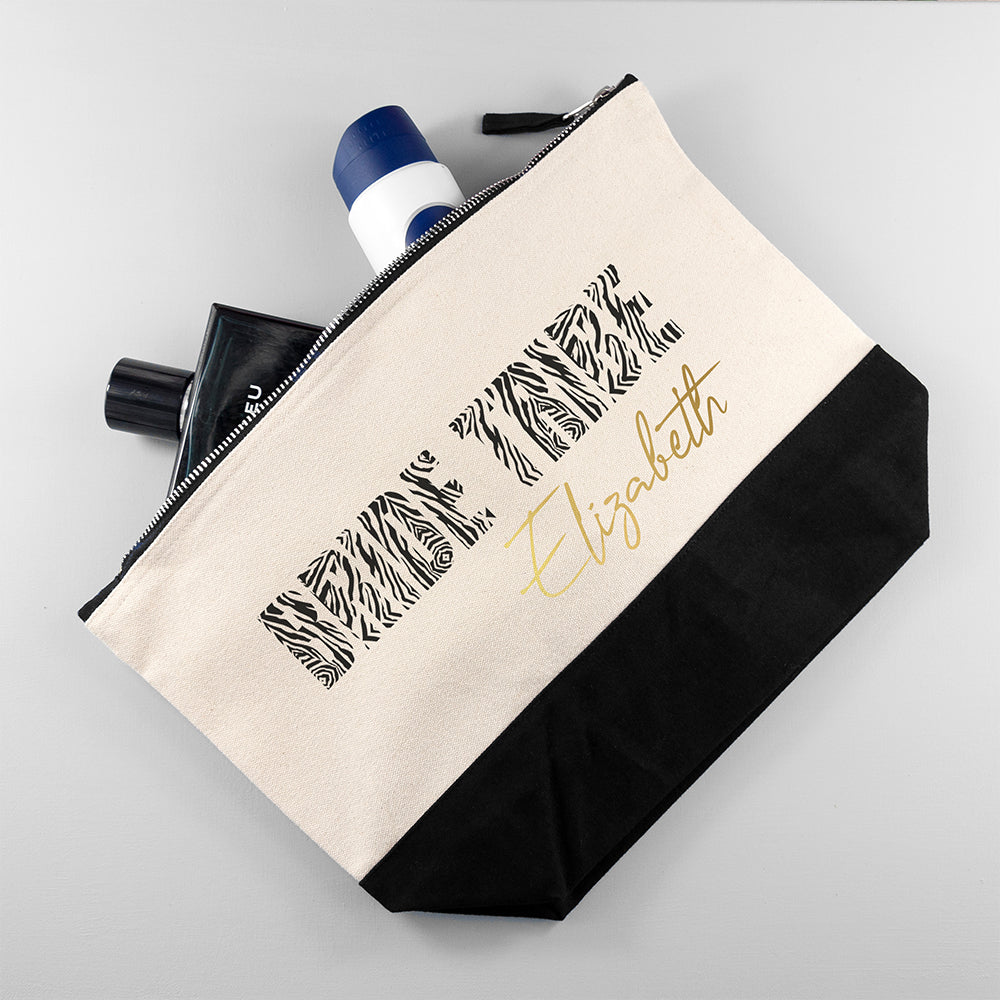 Personalised Bride Tribe Zebra And Gold Makeup Bag - treat-republic