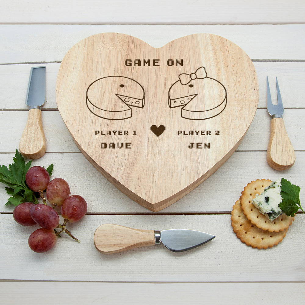 Retro 'Game On' Couples' Heart Cheese Board - treat-republic