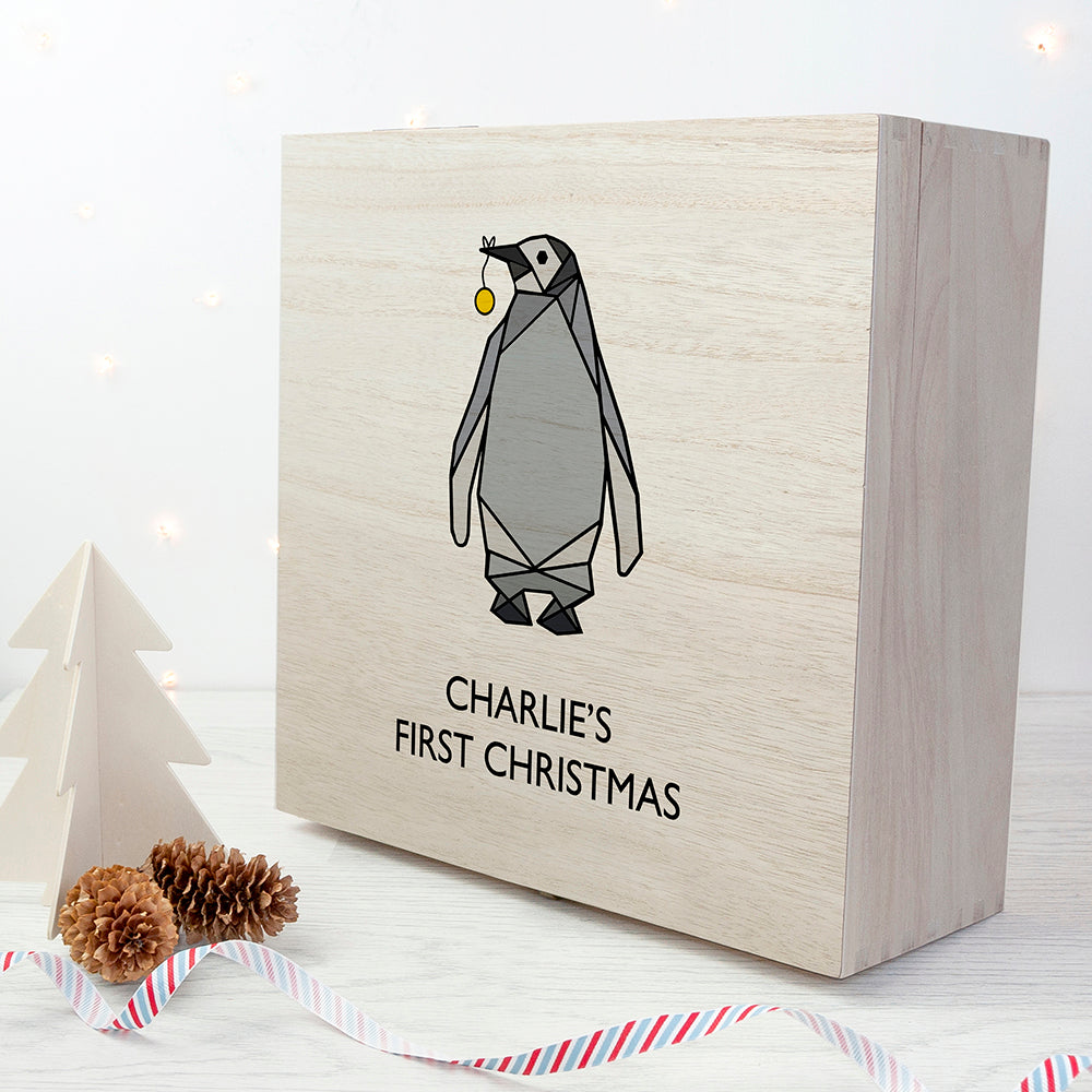 Personalised Baby Penguin First Christmas Box - treat-republic