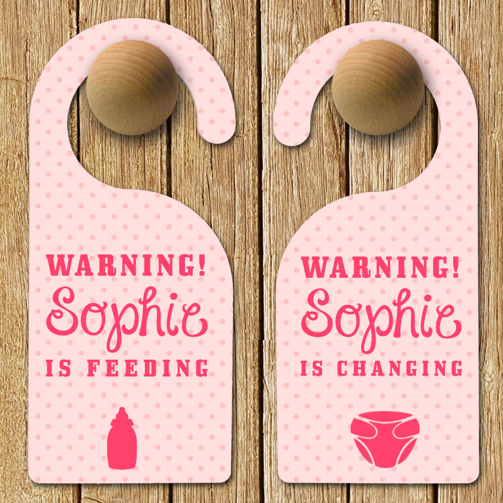 Personalised Baby Warning Door Hanger in Pink - treat-republic