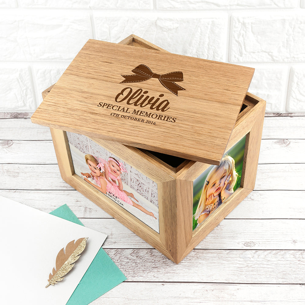 Personalised Baby's Special Memories Midi Oak Photo Cube Keepsake Box - treat-republic