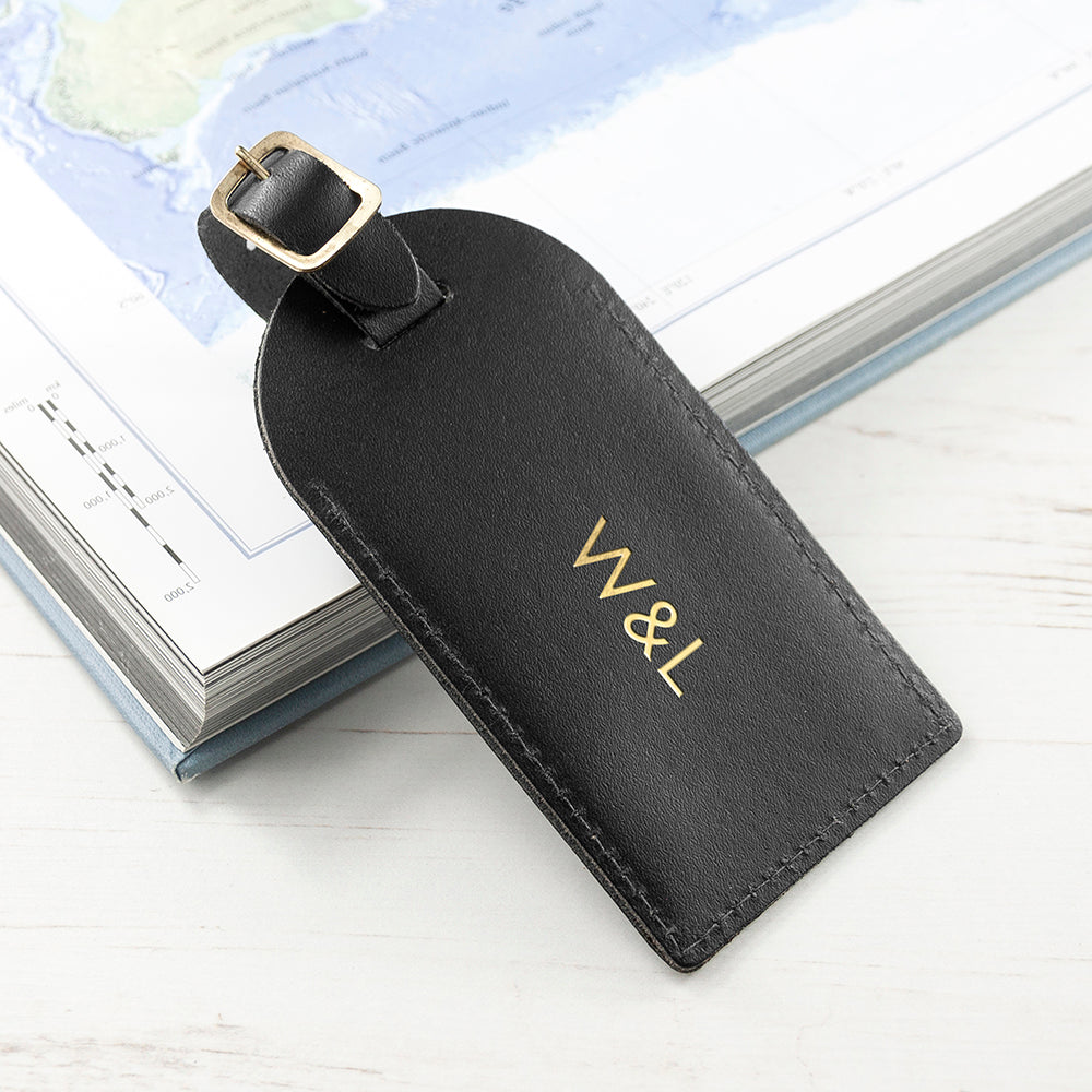 Personalised Black Foiled Leather Luggage Tag - treat-republic