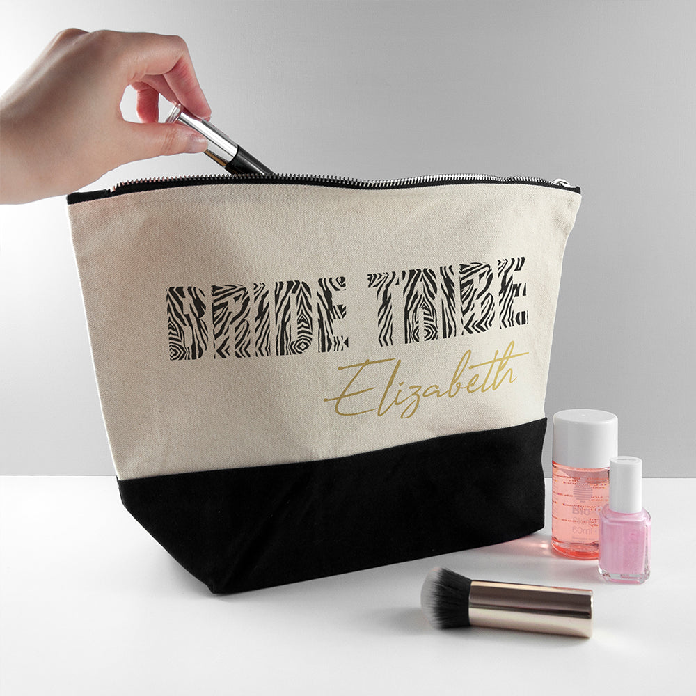 Personalised Bride Tribe Zebra And Gold Makeup Bag - treat-republic