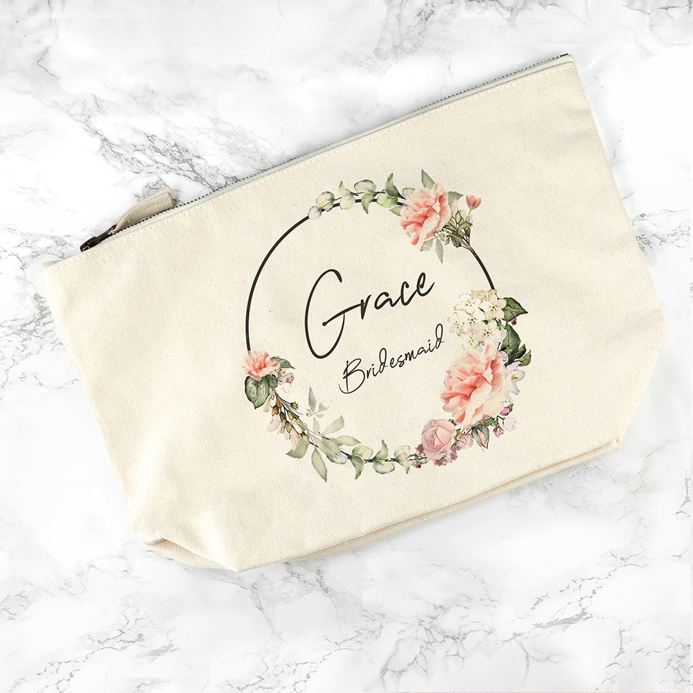 Personalised Bridesmaid Wedding Wreath Cosmetic Bag - treat-republic