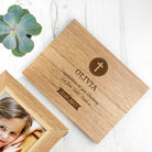 Personalised Christening Cross Midi Oak Photo Cube Keepsake Box - treat-republic