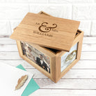 Personalised Classic Mr & Mrs Midi Oak Photo Cube Keepsake Box - treat-republic