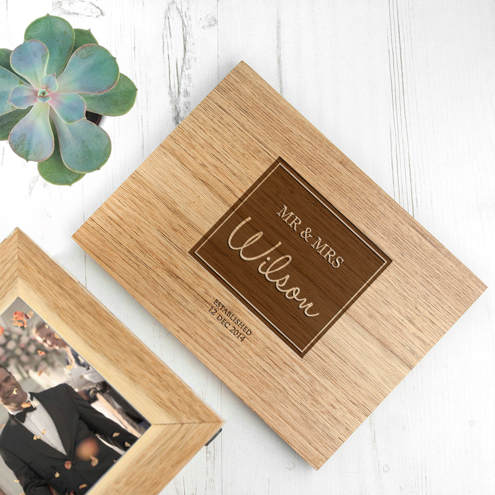 Personalised Contemporary Mr & Mrs Midi Oak Photo Cube Keepsake Box - treat-republic