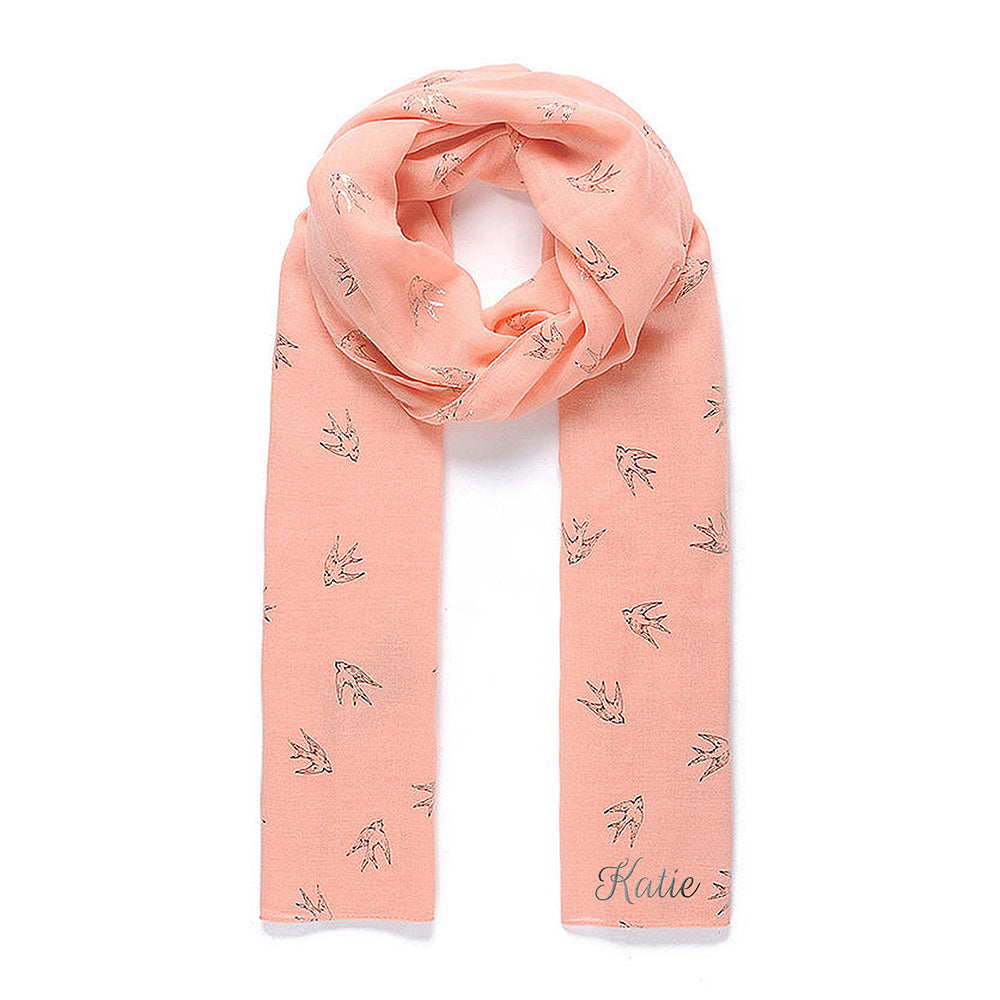 Personalised Coral Scarf With Silver Bird Detail - treat-republic