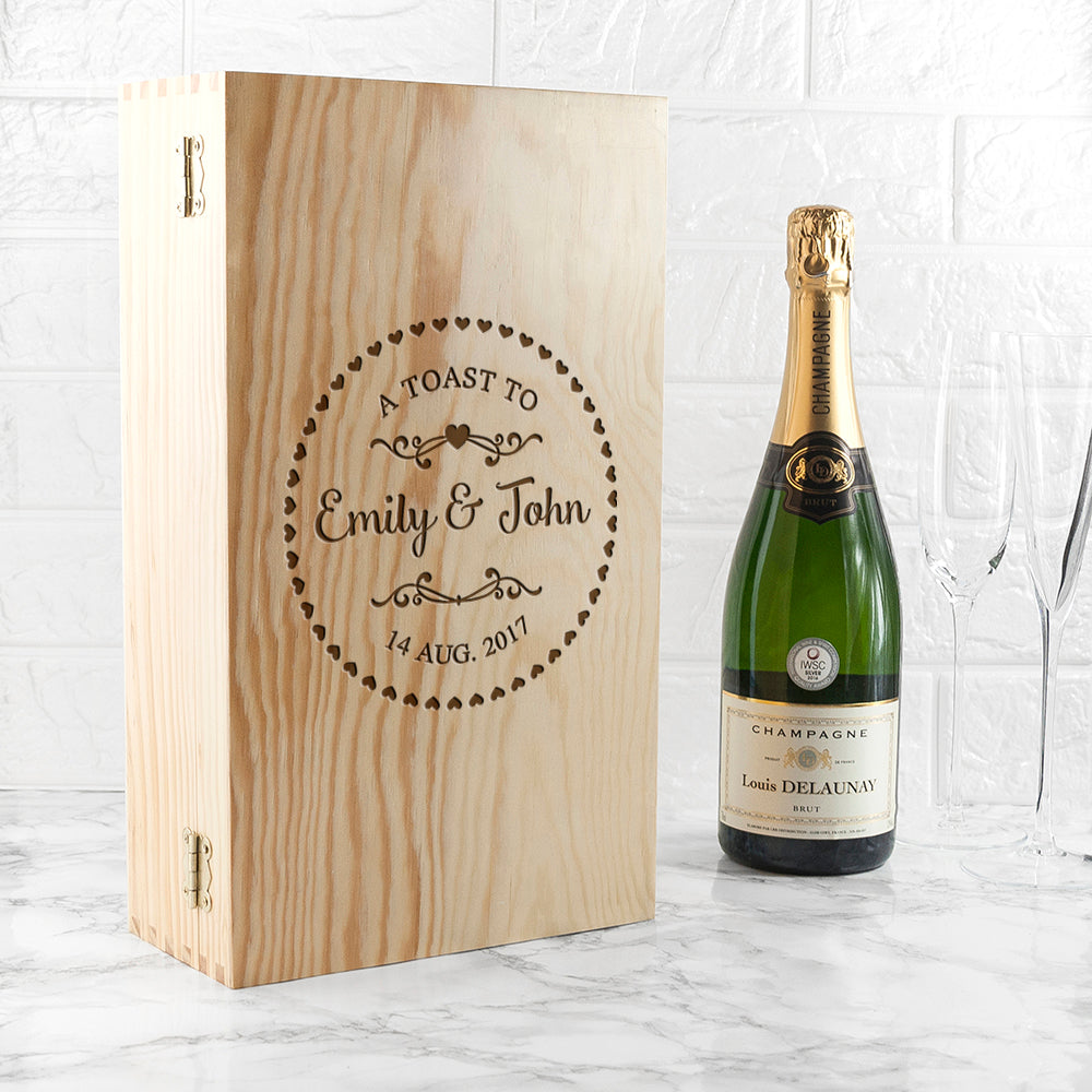 Personalised Couple Name In Heart Frame Wine Box - treat-republic