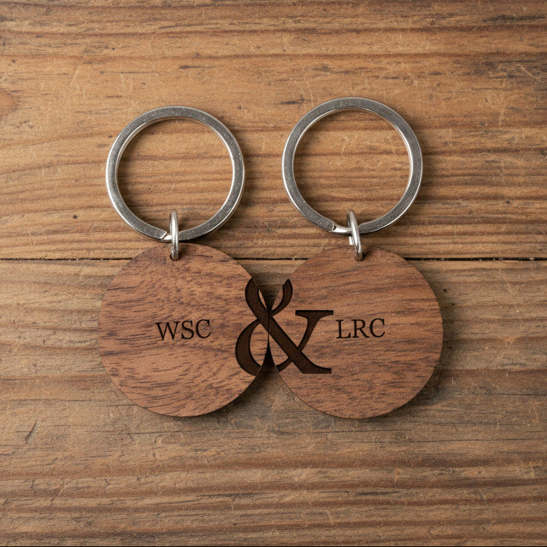 Personalised Couples Set of Two Wooden Keyrings - treat-republic