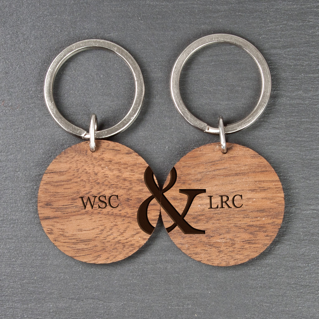 Personalised Couples Set of Two Wooden Keyrings - treat-republic