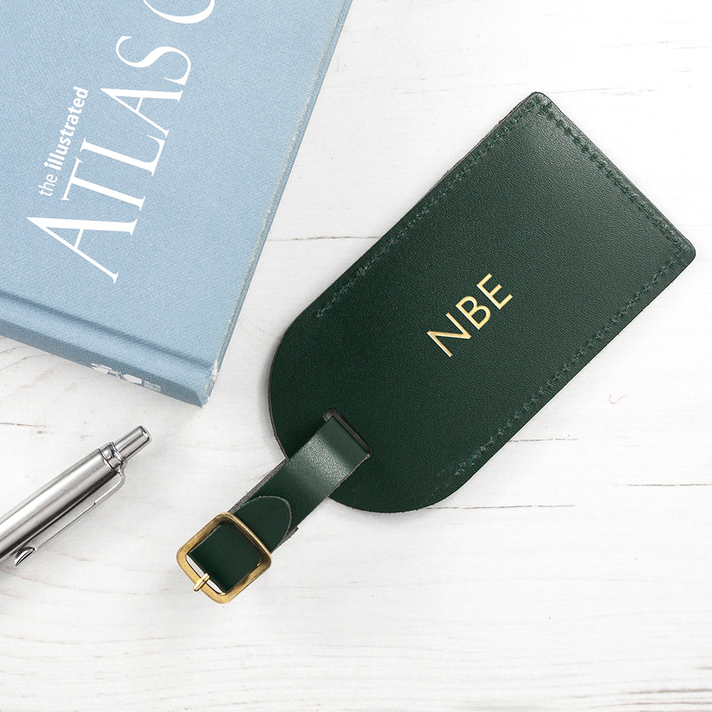 Personalised Dark Green Foiled Leather Luggage Tag - treat-republic
