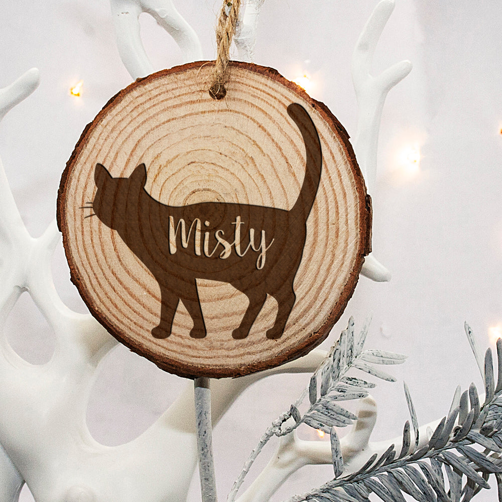 Personalised Engraved Cat Silhouette Christmas Tree Decoration - treat-republic