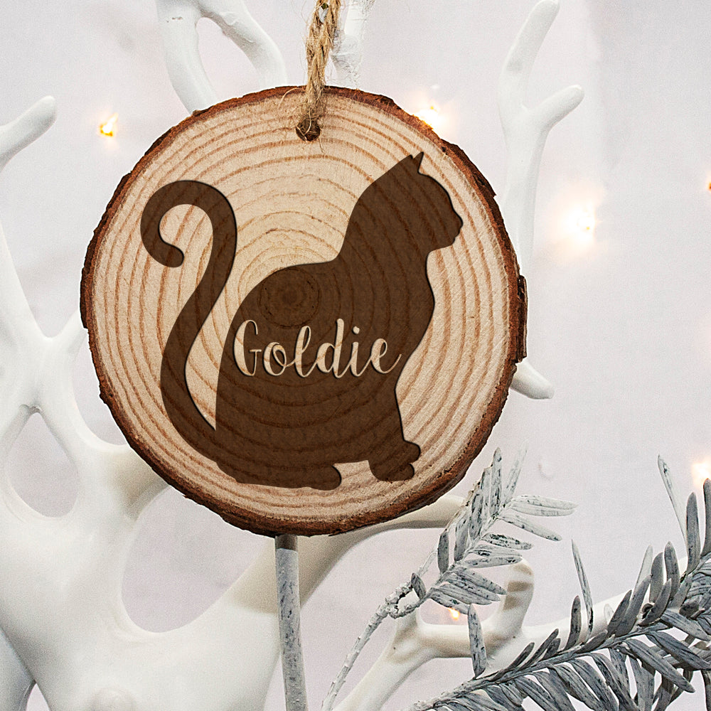 Personalised Engraved Cat Silhouette Christmas Tree Decoration - treat-republic