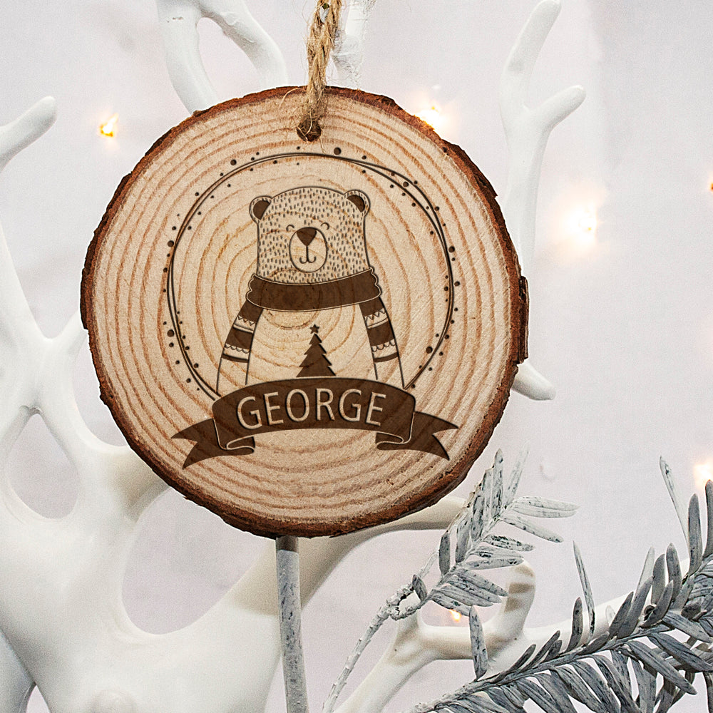 Personalised Engraved Polar Bear Christmas Tree Decoration - treat-republic