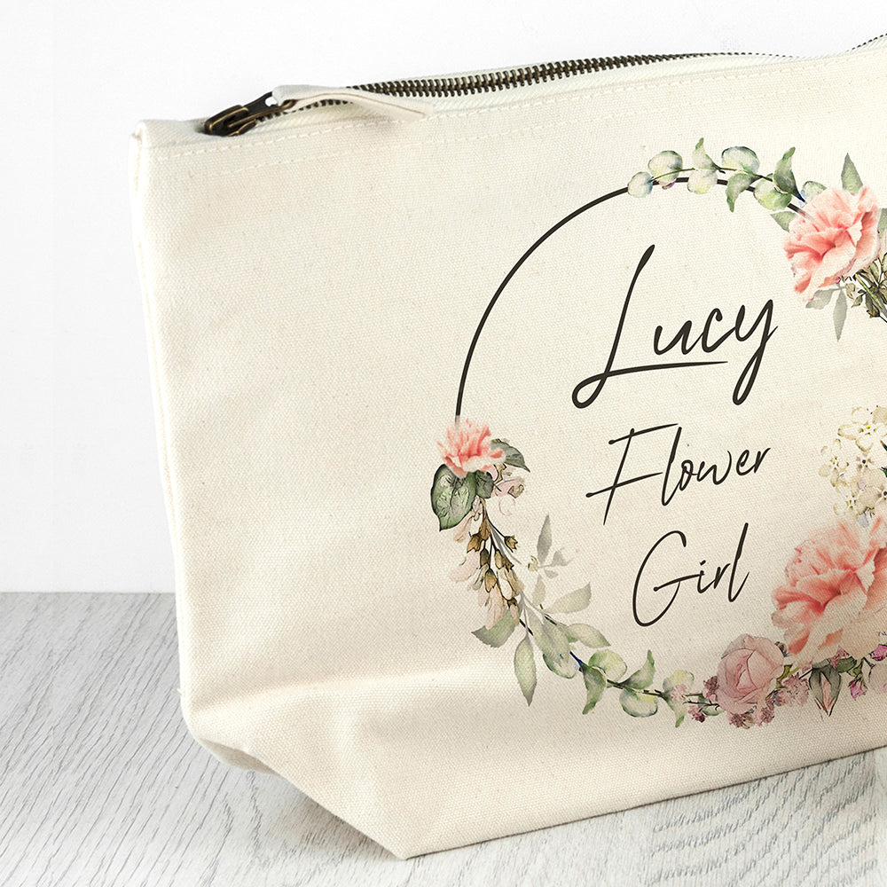 Personalised Flower Girl Wedding Wreath Cosmetic Bag - treat-republic